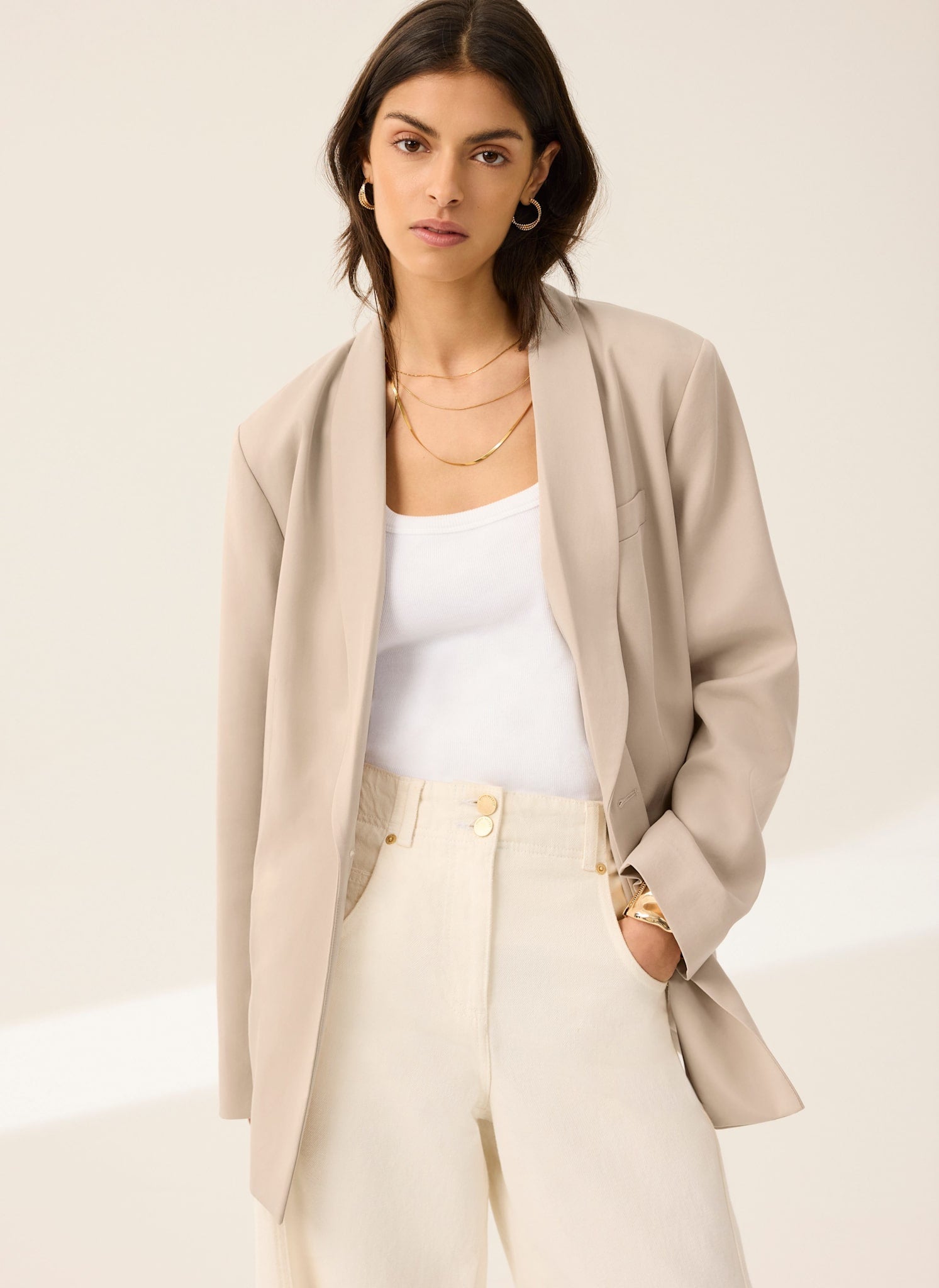 Neutral Single Breasted Blazer
