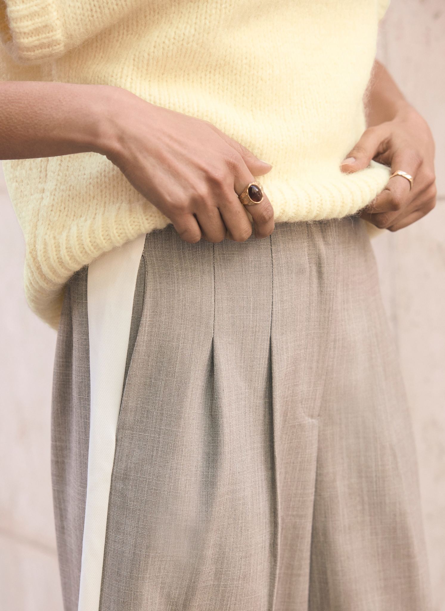 Neutral Side Stripe Wide Leg Trousers