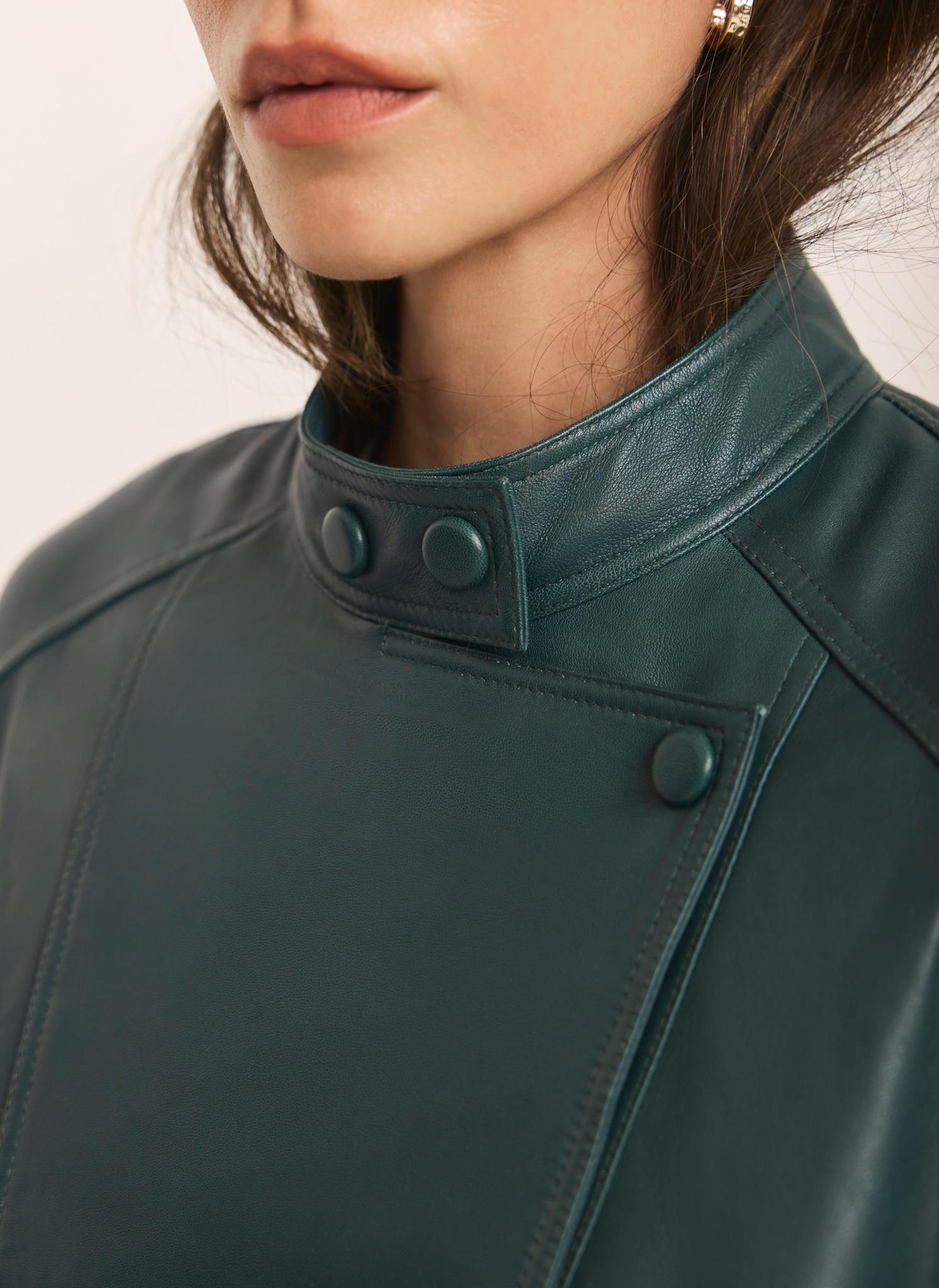 Teal Leather Cropped Pilot Bomber Jacket