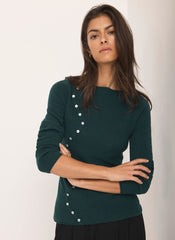 Teal Cotton Blend Button Detail Jumper