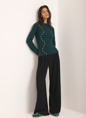 Teal Cotton Blend Button Detail Jumper