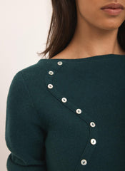 Teal Cotton Blend Button Detail Jumper