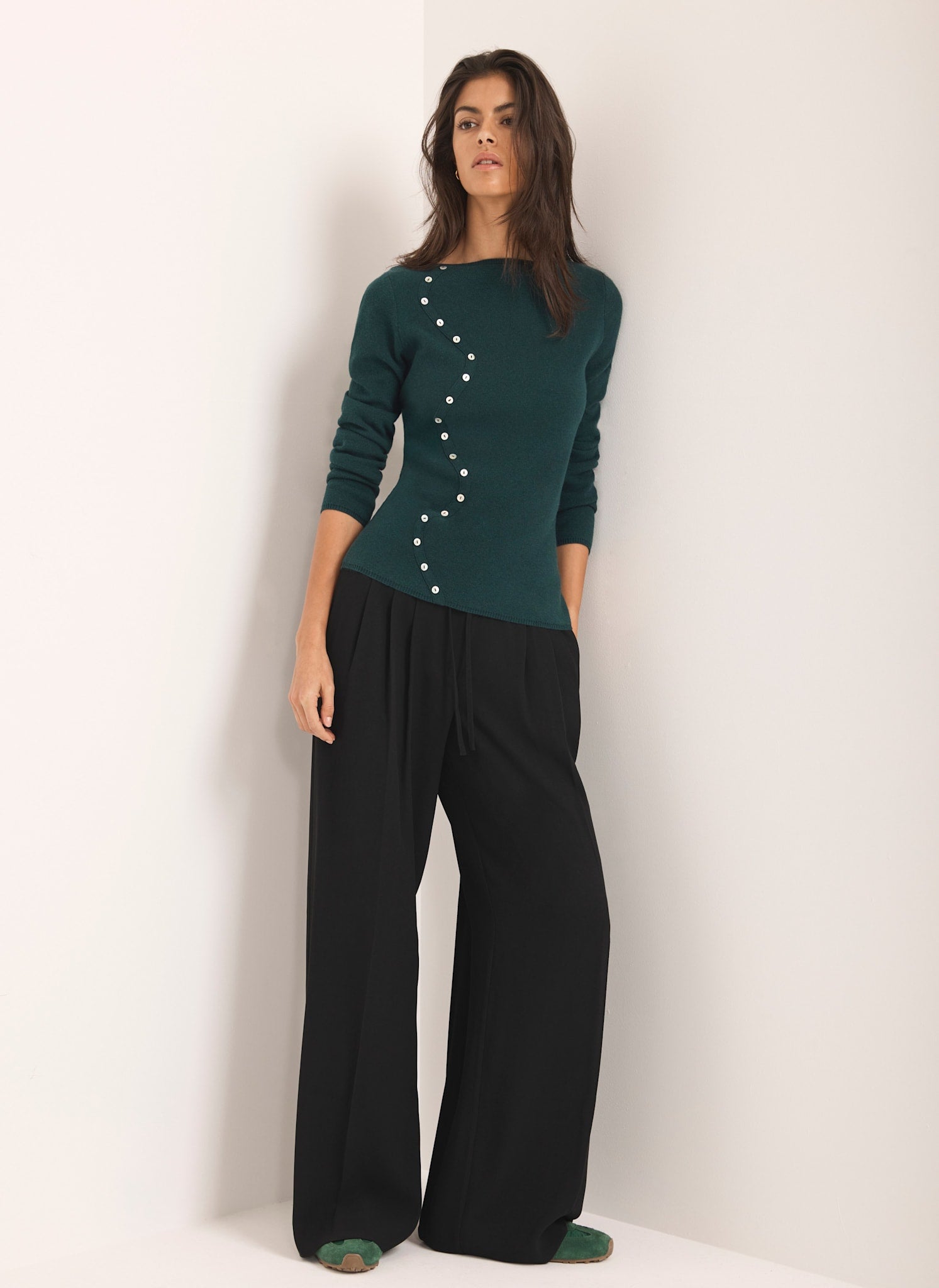Teal Cotton Blend Button Detail Jumper