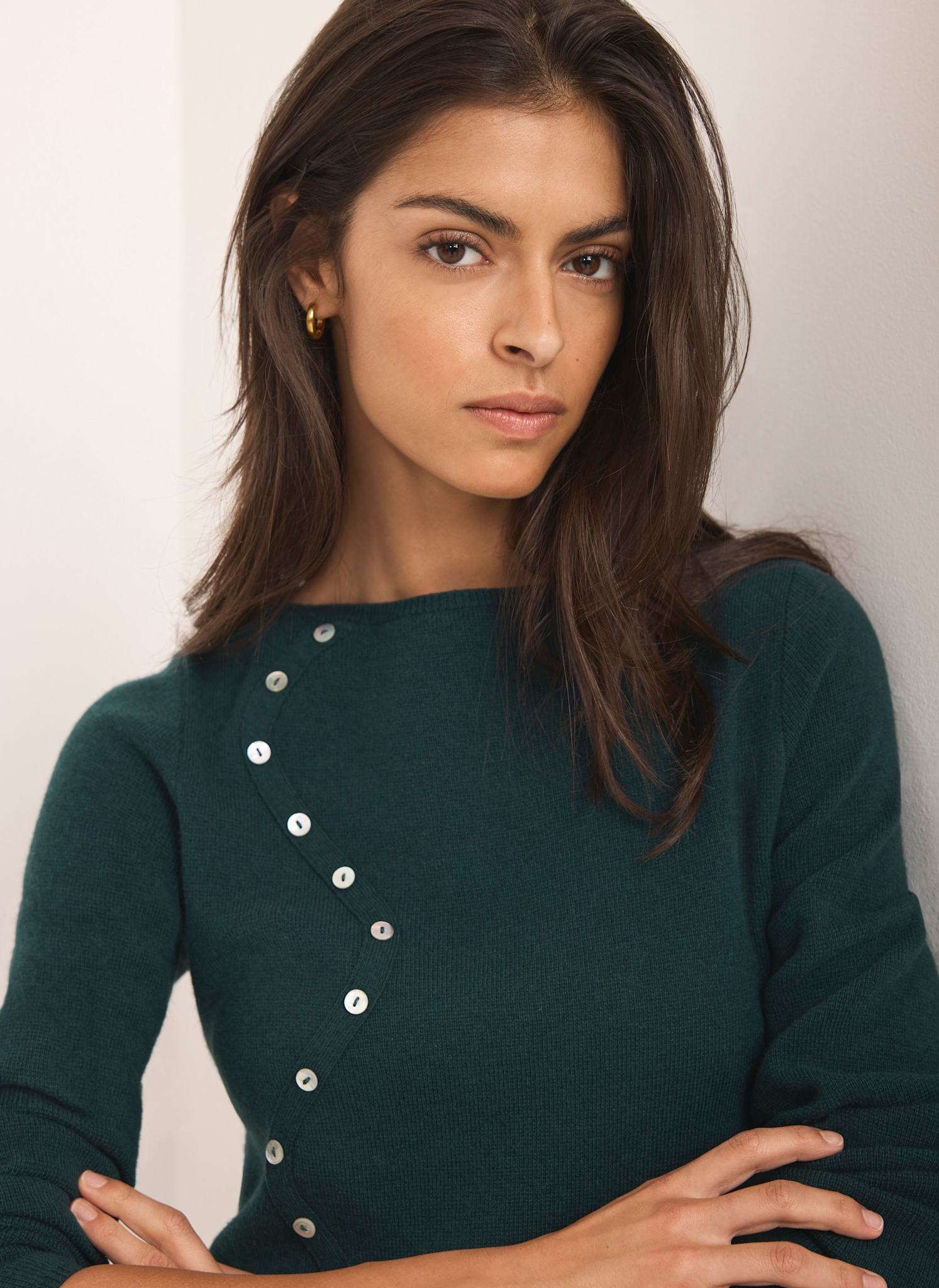 Teal Cotton Blend Button Detail Jumper