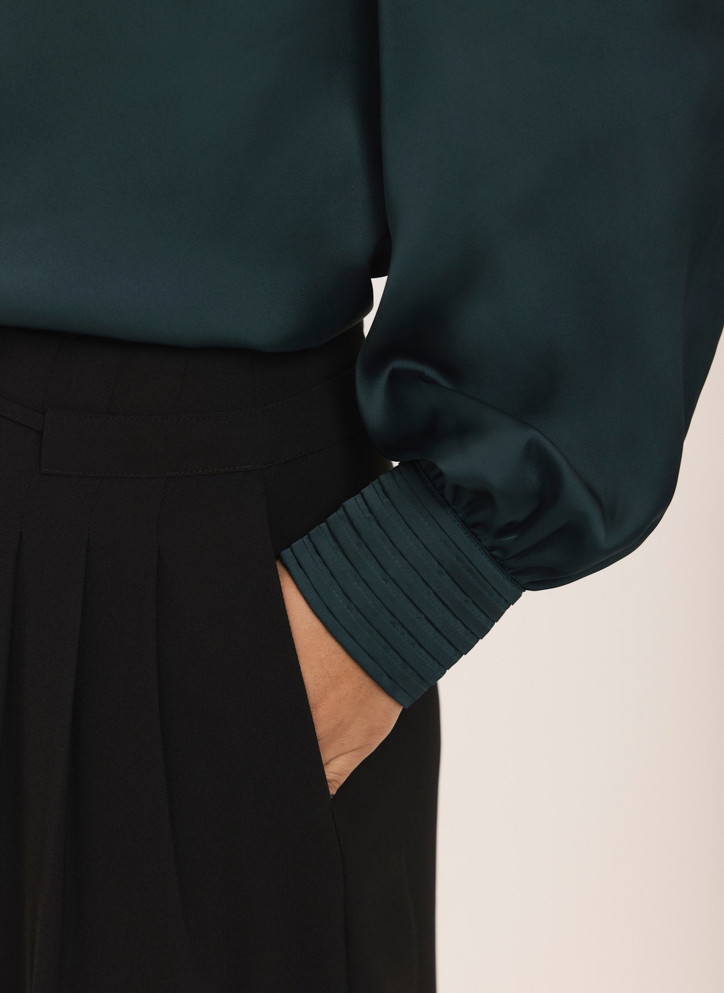 Teal Satin Long Sleeve Blouse