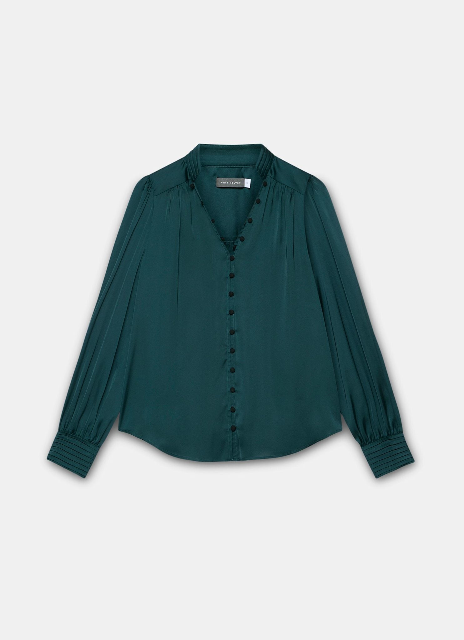 Teal Satin Long Sleeve Blouse