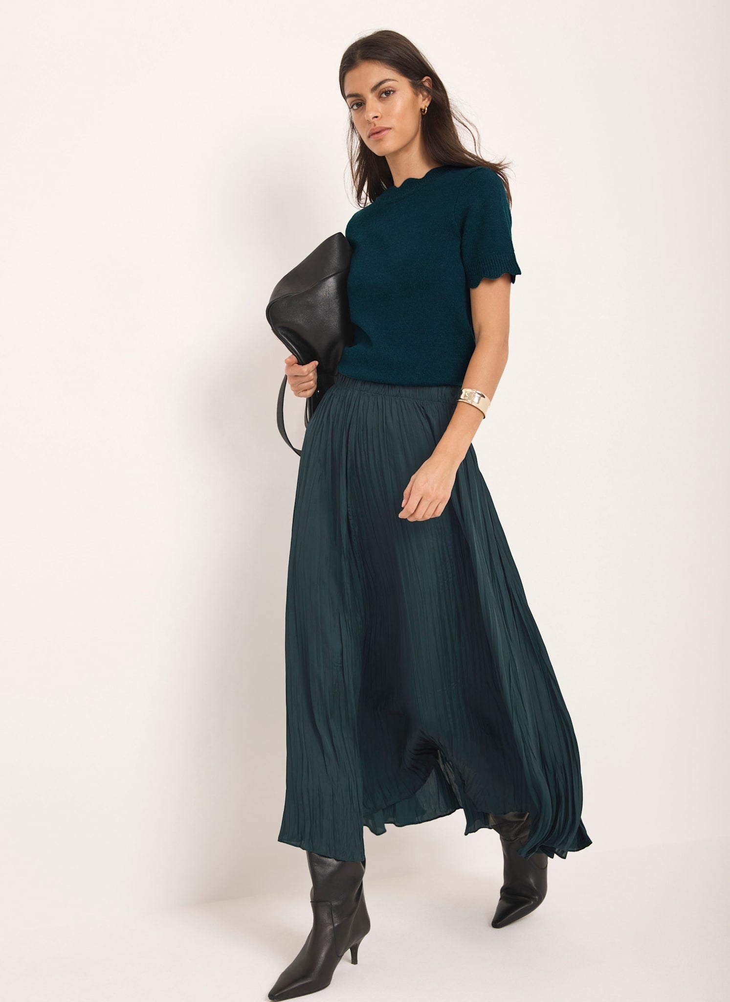 Teal Crinkle Maxi Skirt