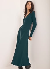 Teal Knit Zip Detail Maxi Dress