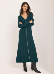 Teal Knit Zip Detail Maxi Dress