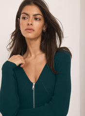 Teal Knit Zip Detail Maxi Dress