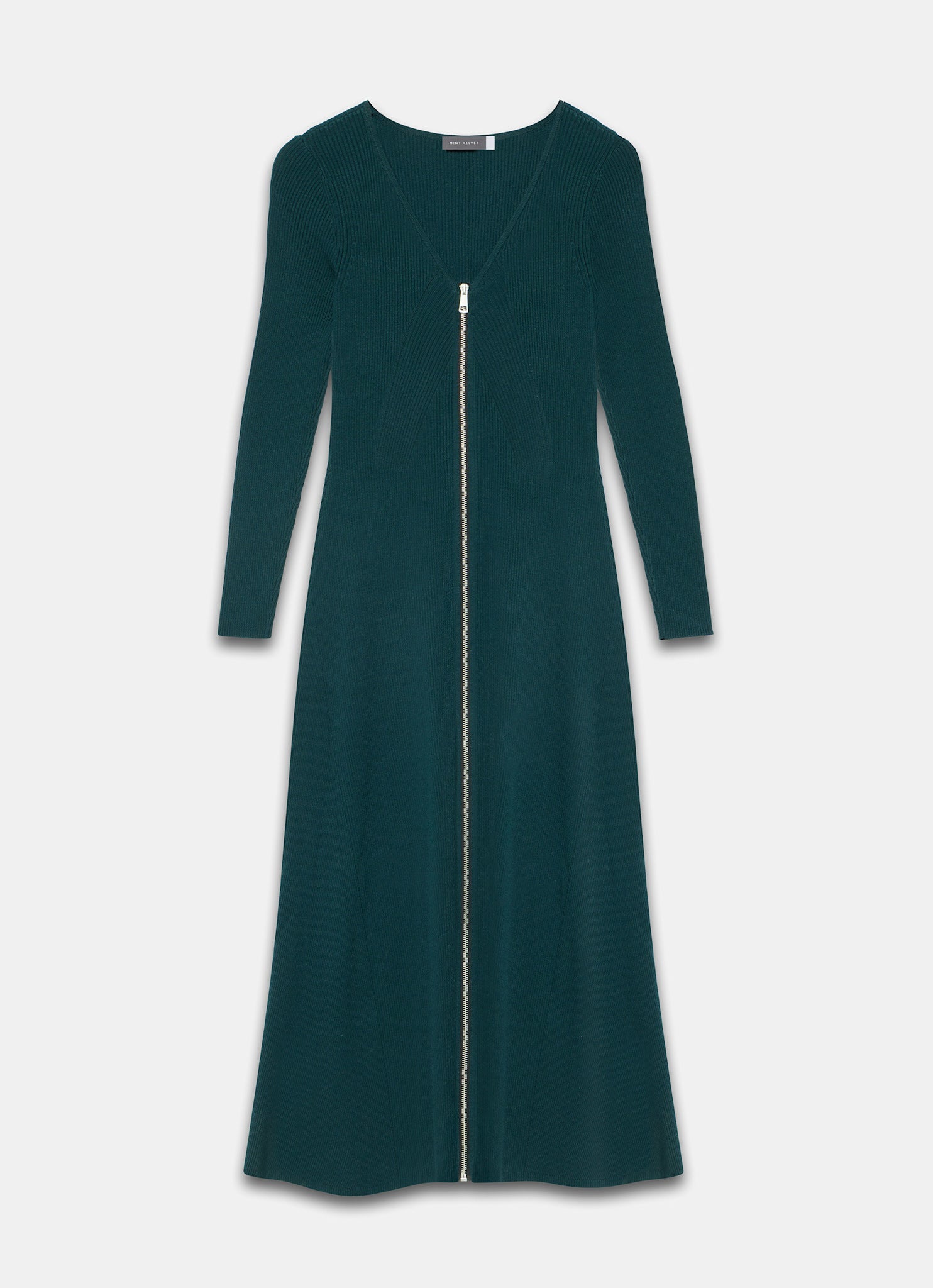 Teal Knit Zip Detail Maxi Dress