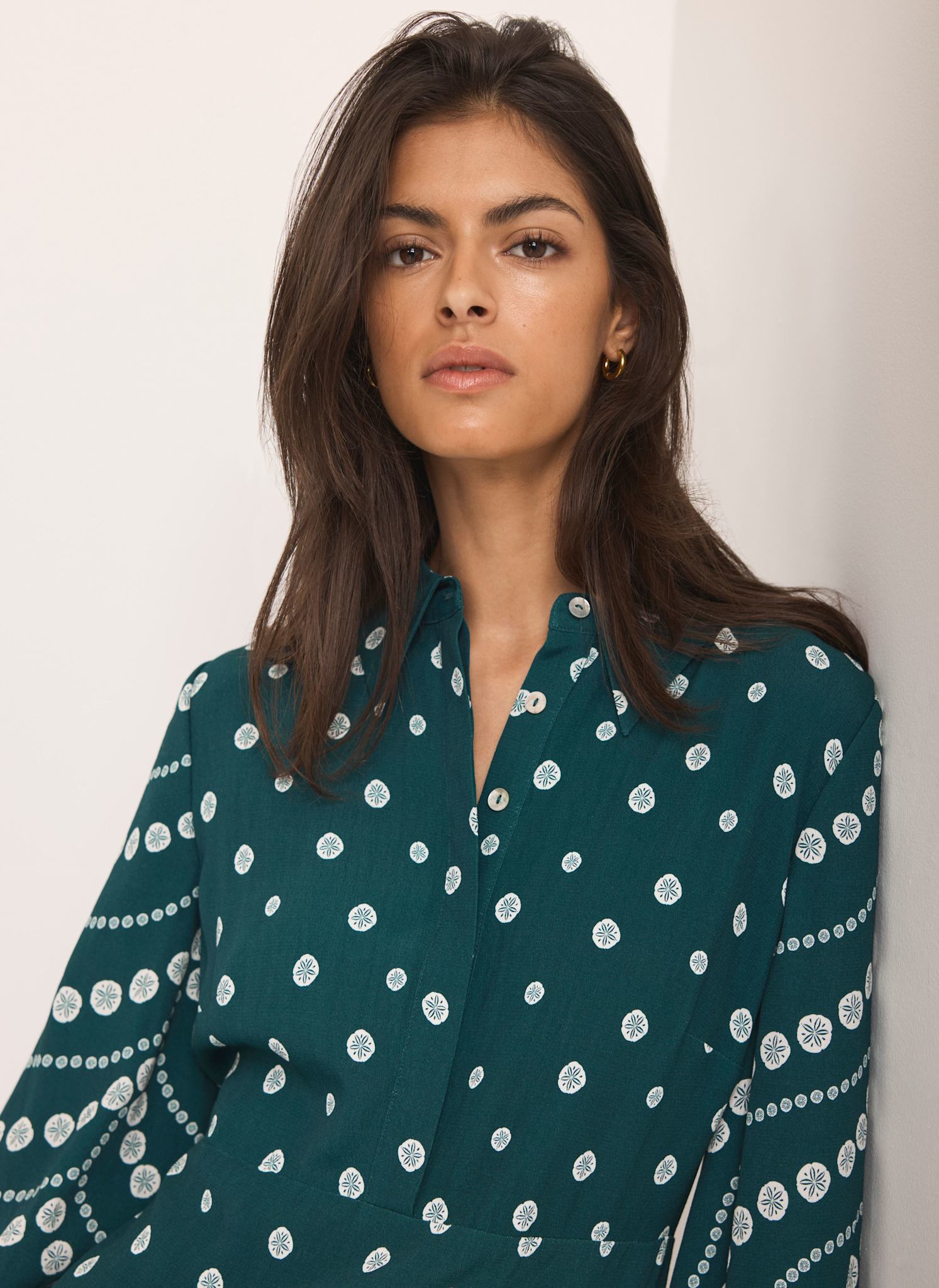 Teal Printed Ruffle Mini Dress