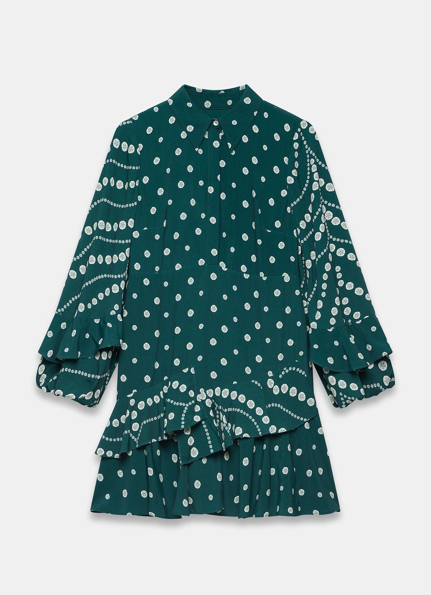 Teal Printed Ruffle Mini Dress