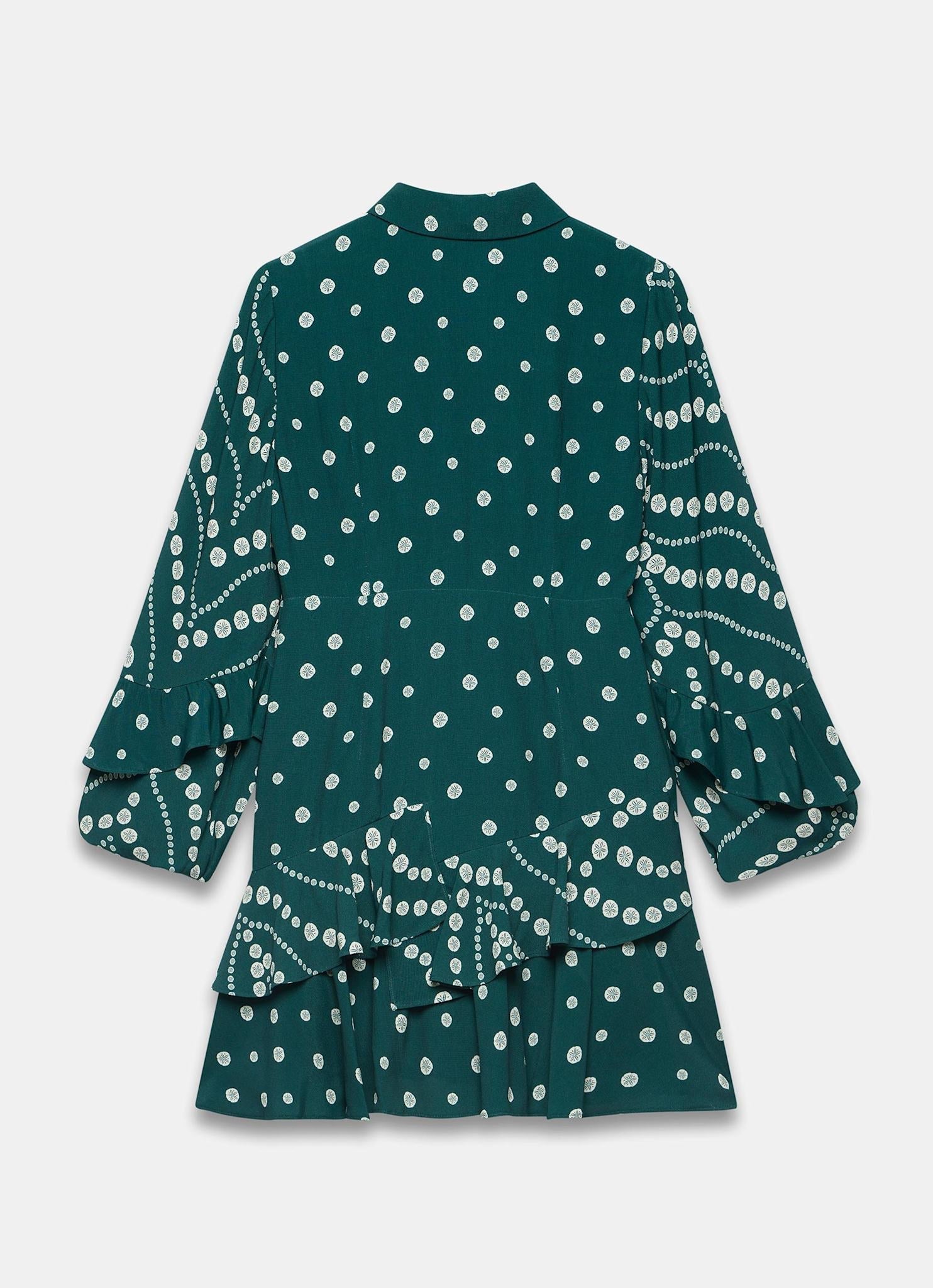 Teal Printed Ruffle Mini Dress
