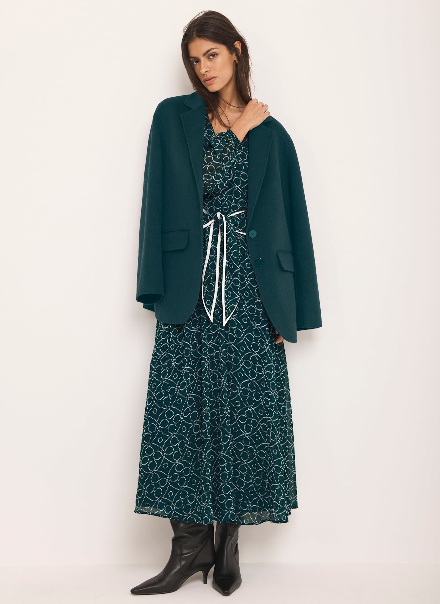 Teal Print Tie Maxi Dress