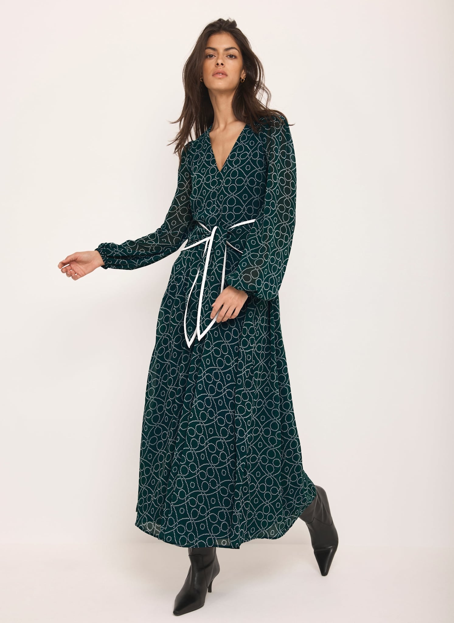 Teal Print Tie Maxi Dress