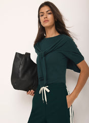Teal Cotton Blend Scarf Detail Knit Top