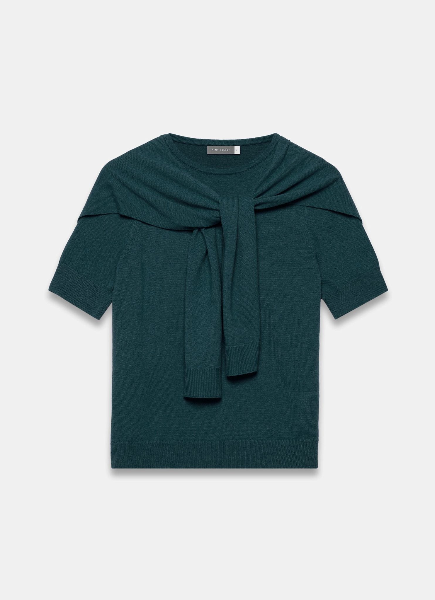 Teal Cotton Blend Scarf Detail Knit Top