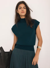 Teal Wool Blend Sleeveless Knit Top