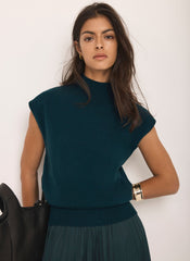 Teal Wool Blend Sleeveless Knit Top