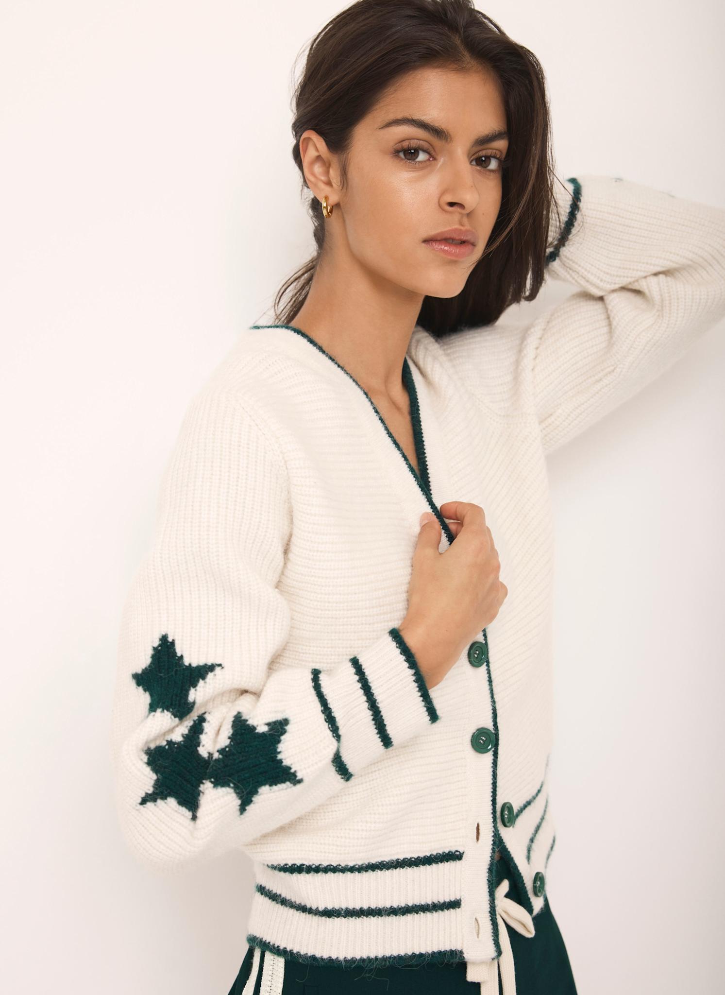 Cream Ribbed Star Cardigan