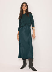Teal Layered Satin Midi Dress