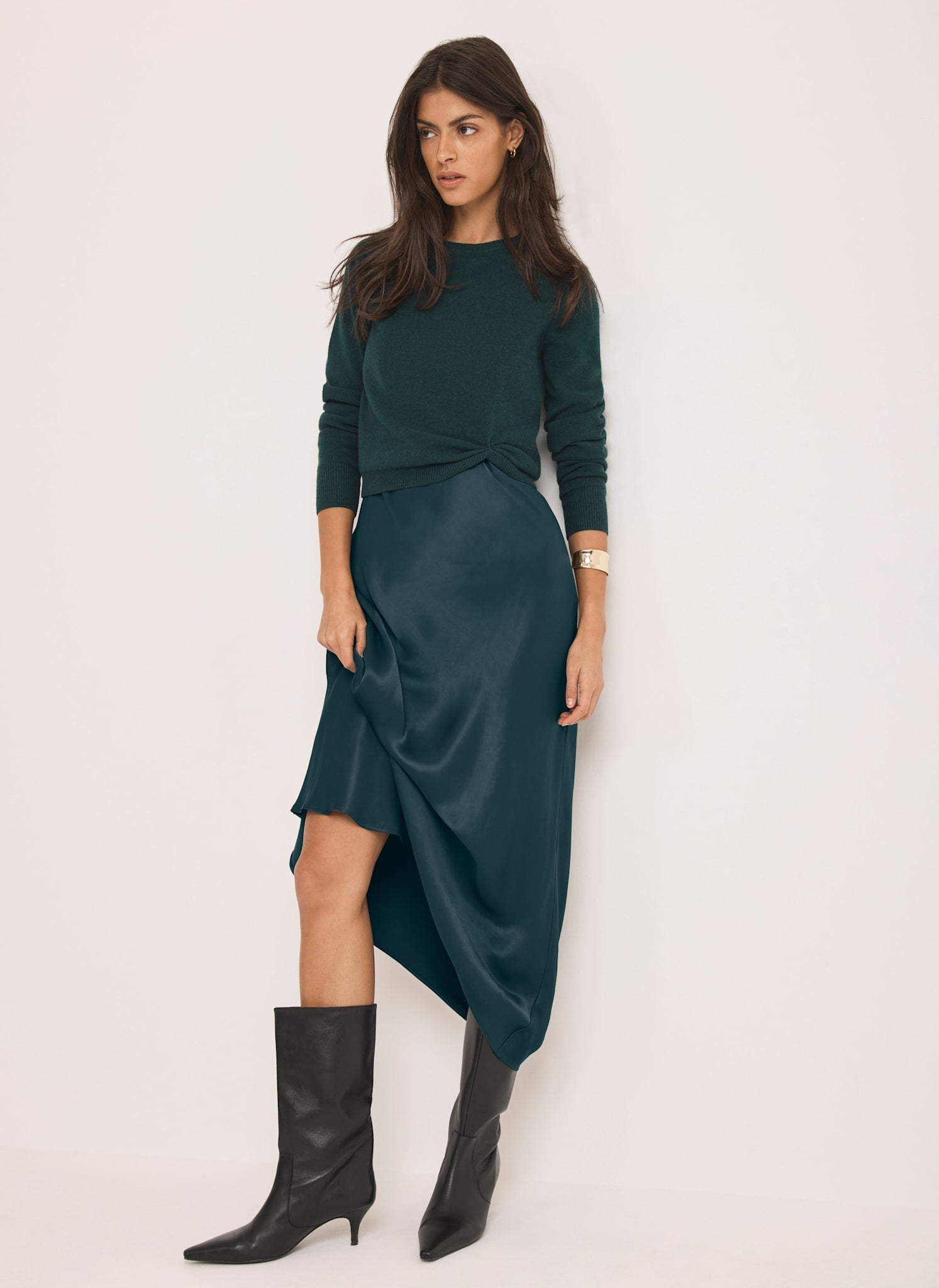 Teal Layered Satin Midi Dress