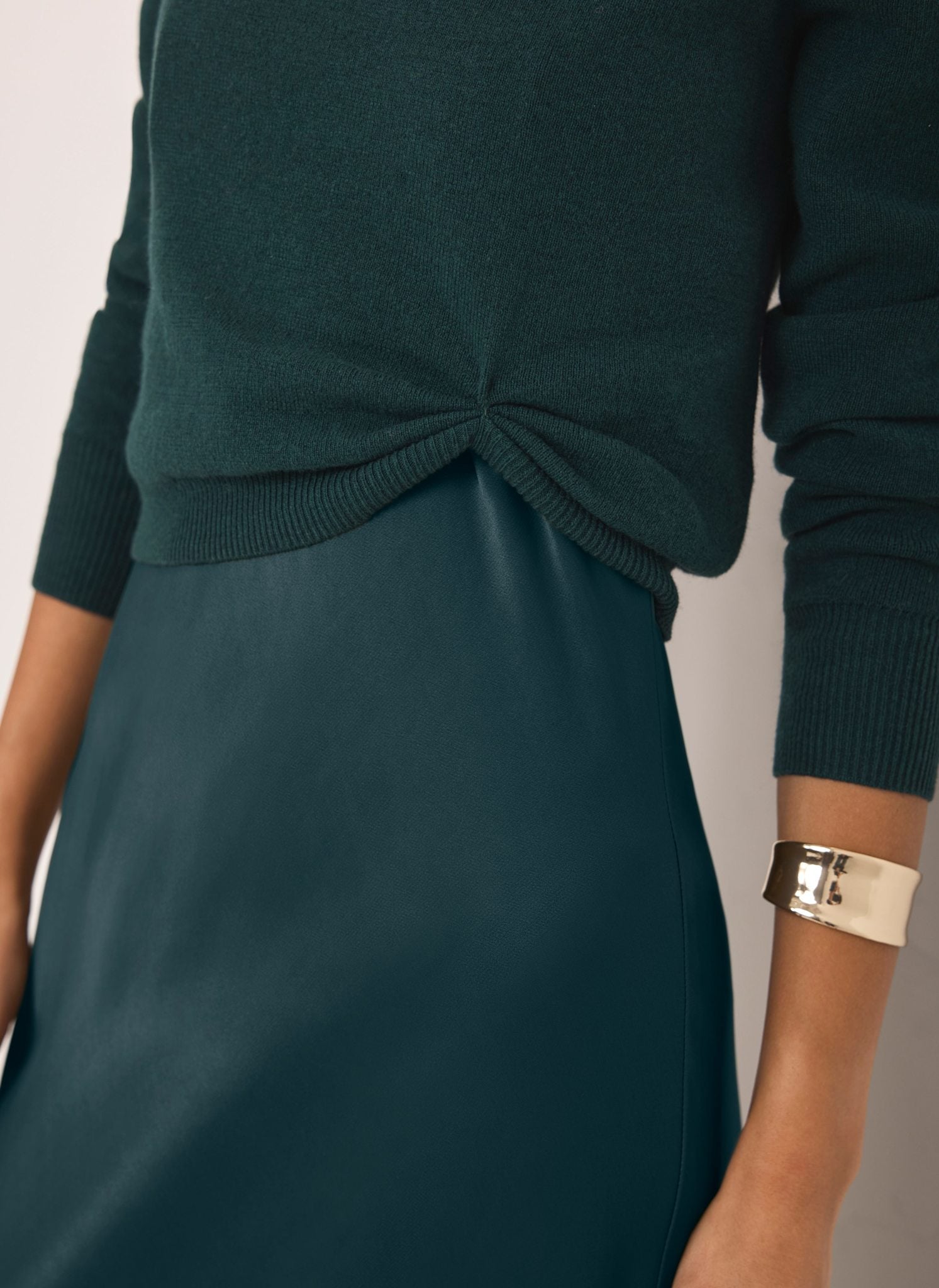 Teal Layered Satin Midi Dress