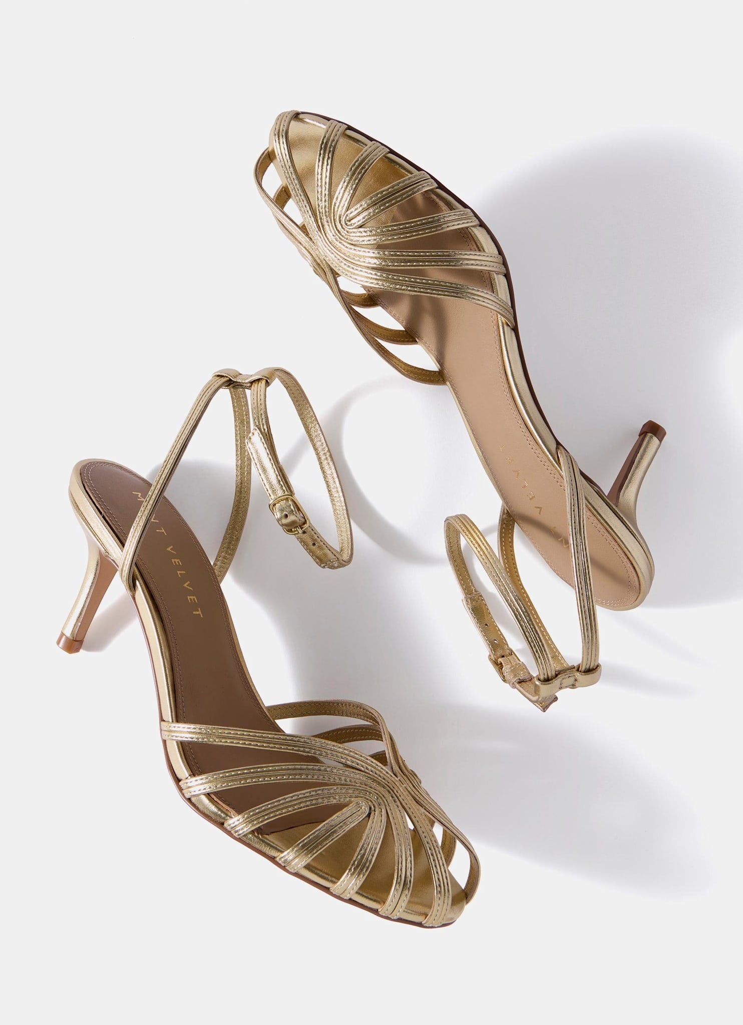 Tess Gold Leather Strappy Heels