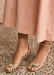 Tess Gold Leather Strappy Heels