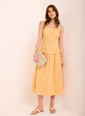 Yellow Cotton Floral Midi Dress