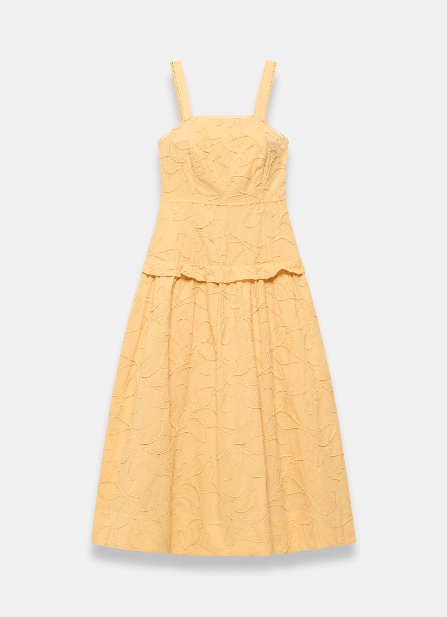Yellow Cotton Floral Midi Dress