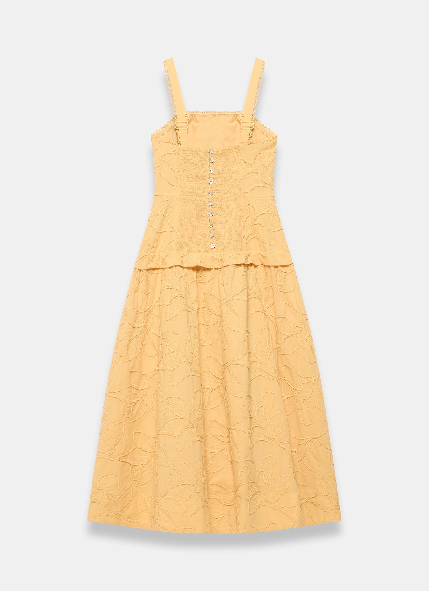Yellow Cotton Floral Midi Dress