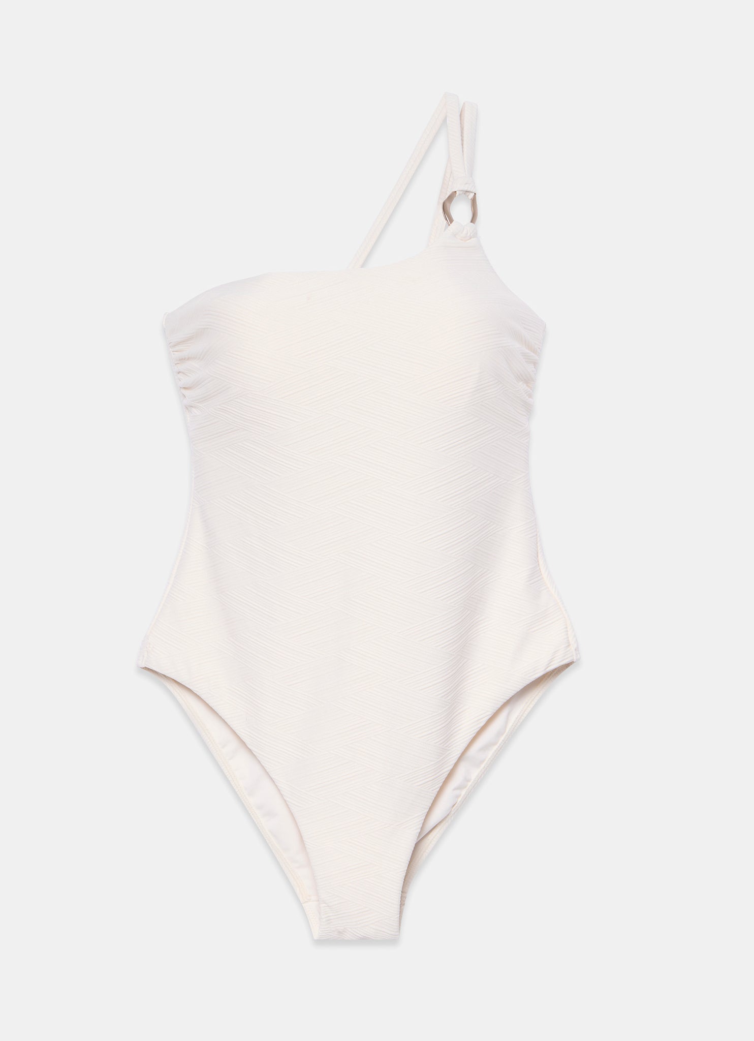 Cream Textured One Shoulder Swimsuit