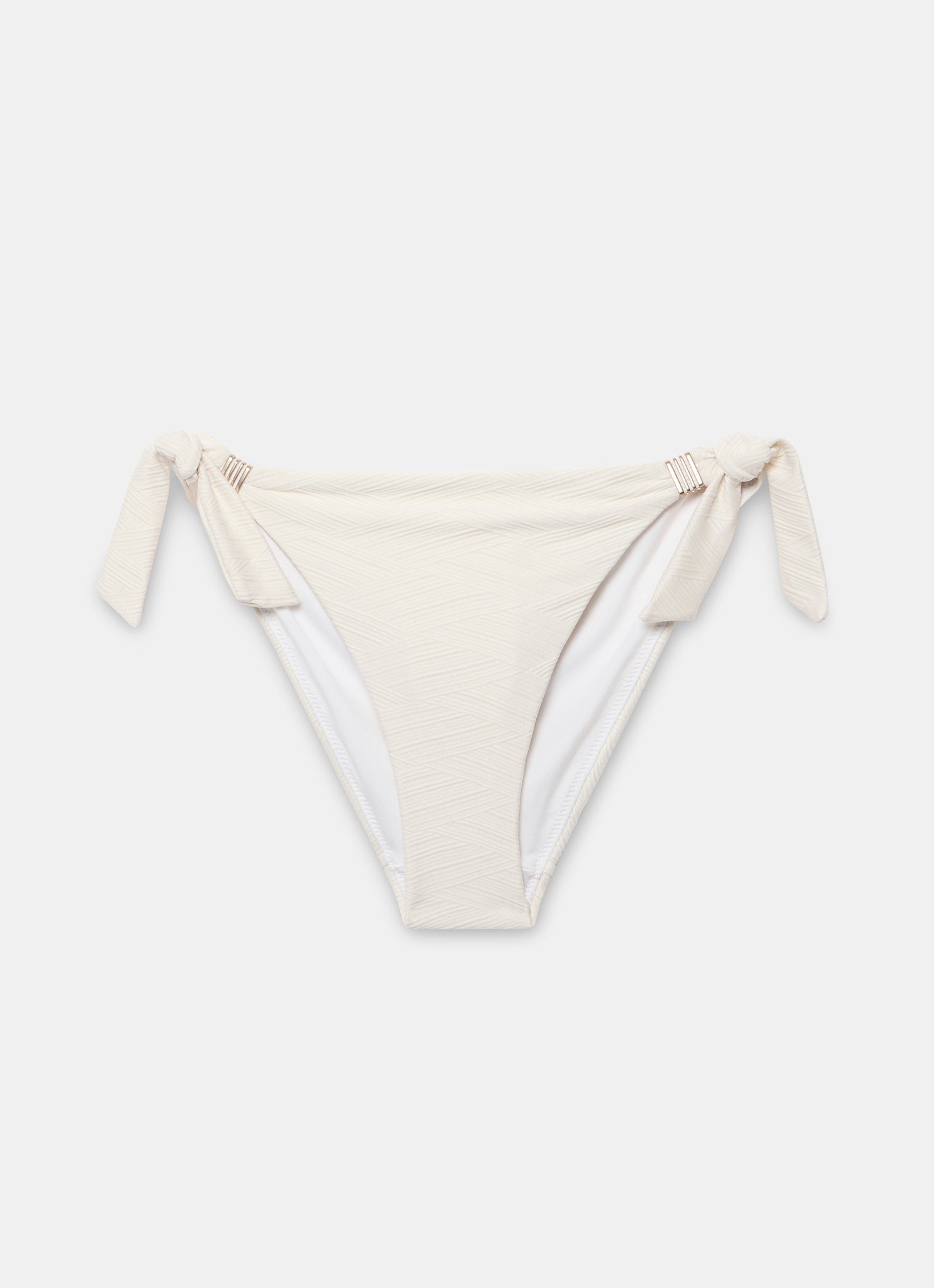 Cream Textured Tie Side Bikini Bottoms