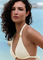 Cream Textured Triangle Bikini Top