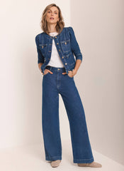 Indigo Denim Plait Detail Wide Jeans