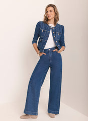 Indigo Denim Plait Detail Wide Jeans