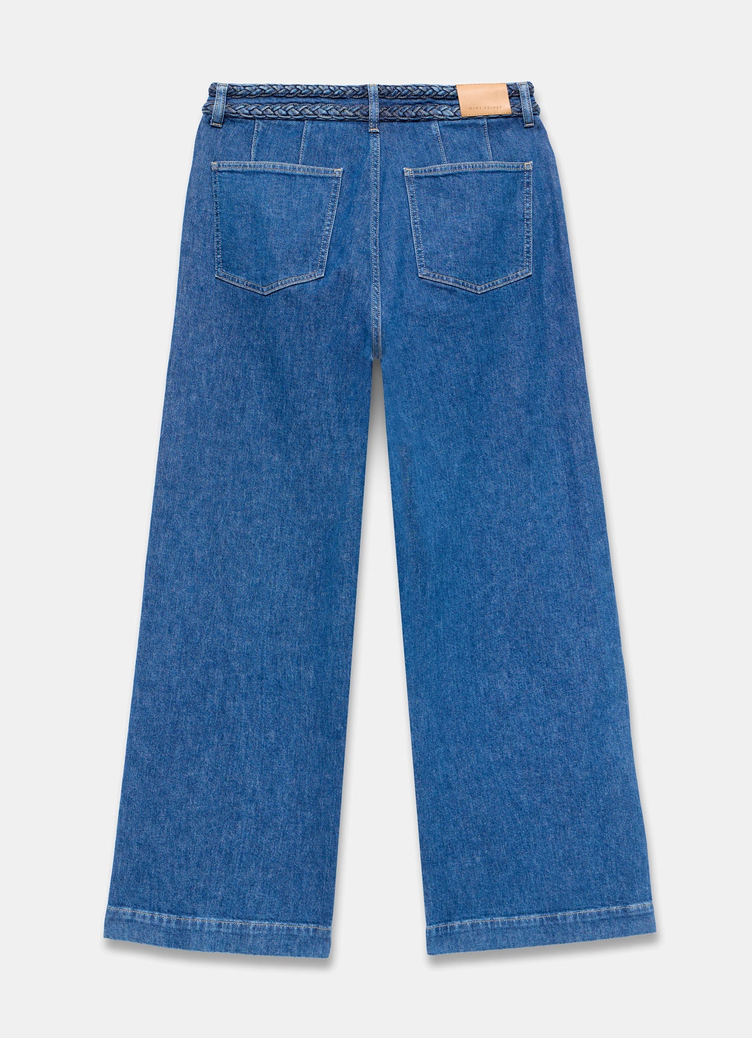 Indigo Denim Plait Detail Wide Jeans