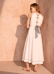 White Cotton Tie Detail Midi Dress