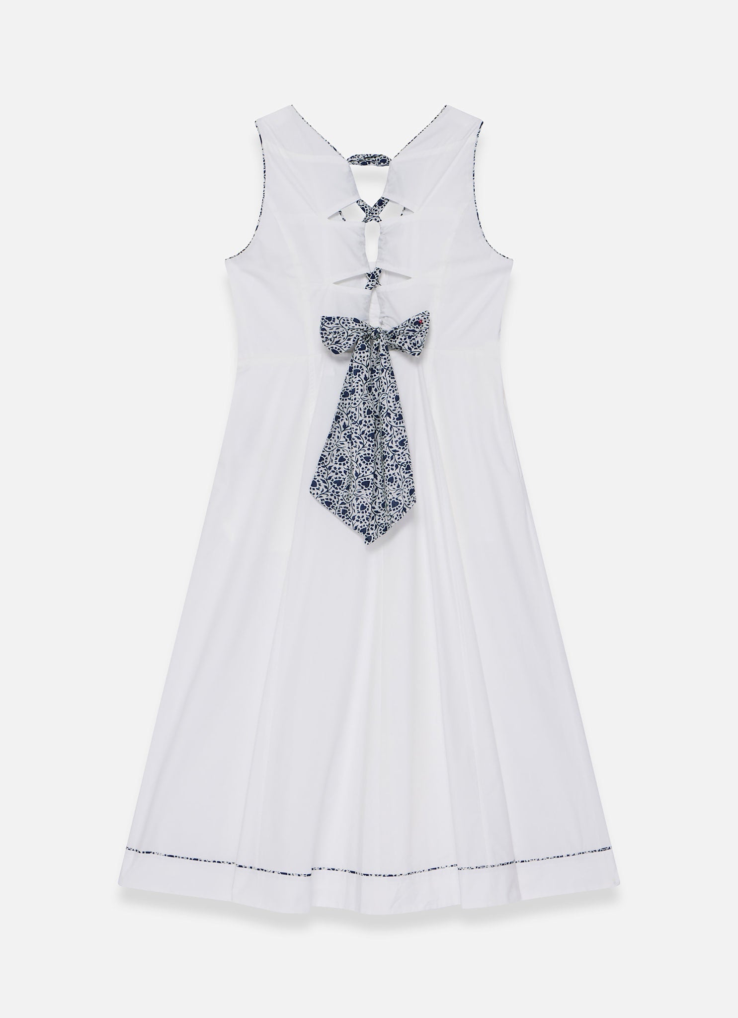 White Cotton Tie Detail Midi Dress