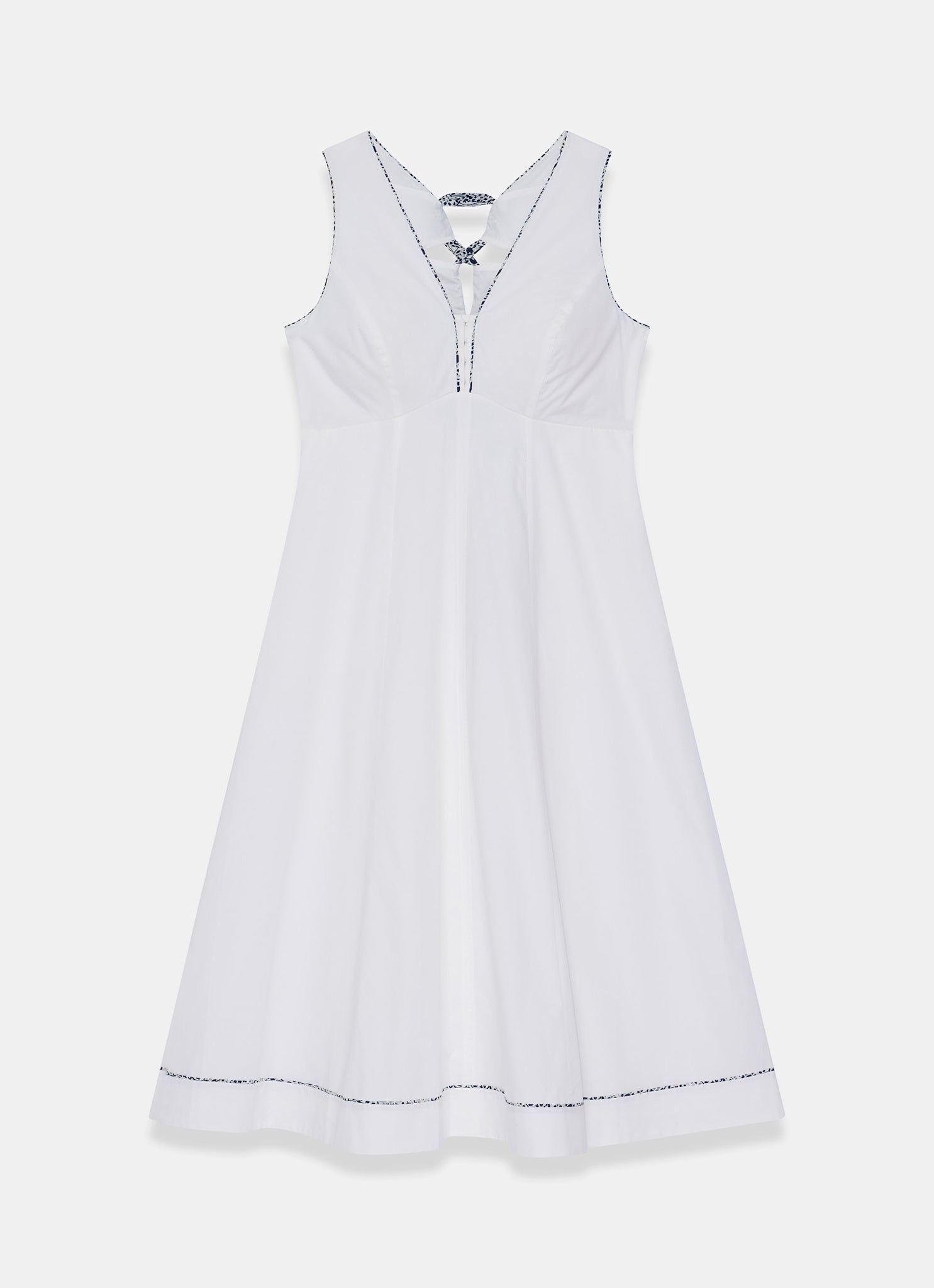 White Cotton Tie Detail Midi Dress