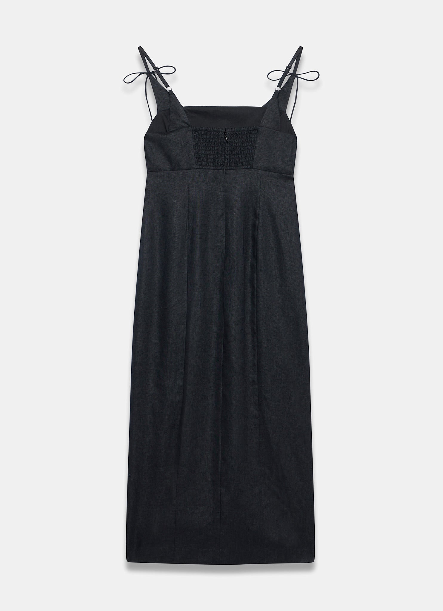 Black Linen Bow Detail Midi Dress