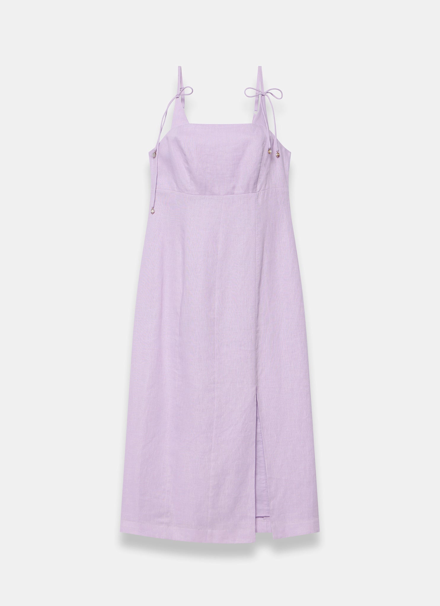Lilac Linen Bow Detail Midi Dress