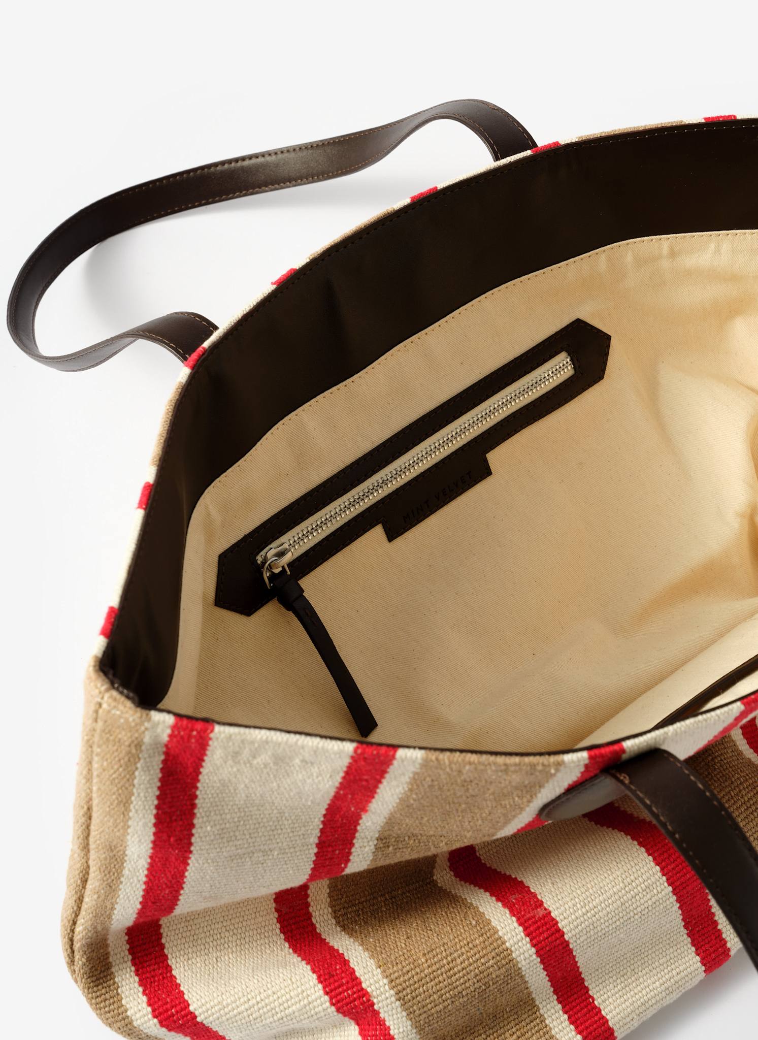 Tilly Neutral Striped Canvas Tote Bag
