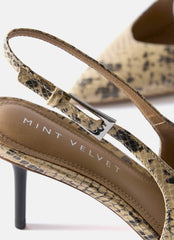 Tori Neutral Snake Print Leather Heels