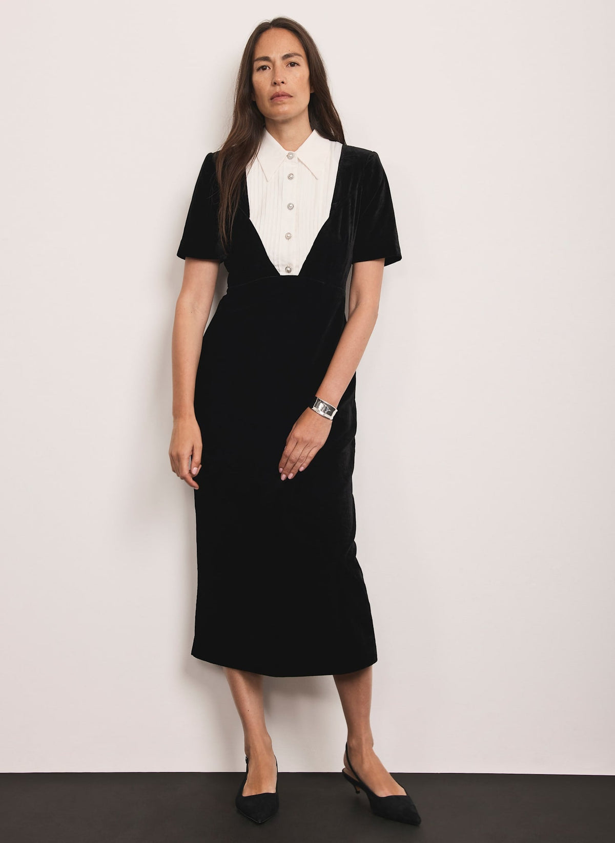 Black Velvet Shirt Midi Dress