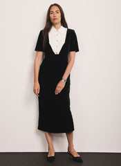 Black Velvet Shirt Midi Dress