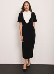 Black Velvet Shirt Midi Dress