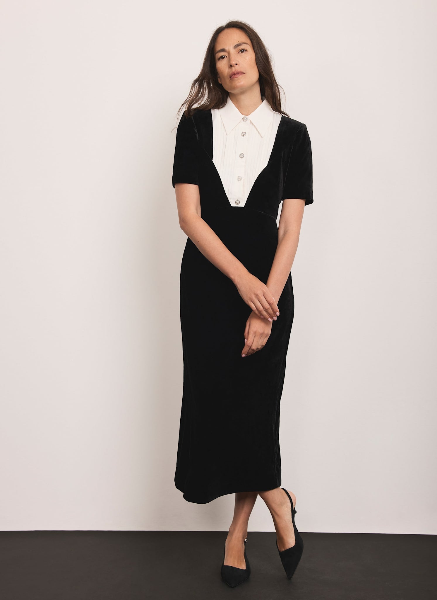 Black Velvet Shirt Midi Dress